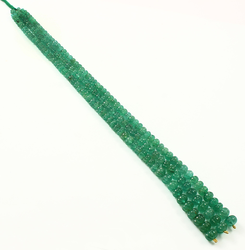 A Grade Emerald Melon Carved Beads