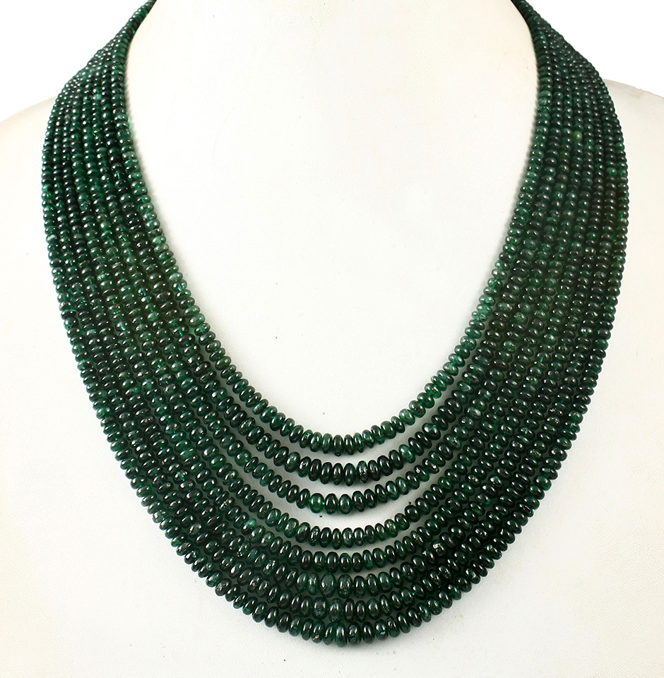 Deep Black Green Emerald Roundel Beads Necklace