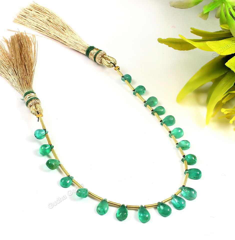 Precious Zambian Emerald Pear Cabochon Beads