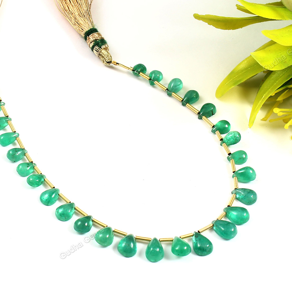 Natural Untreated Emerald Pear Cab Beads