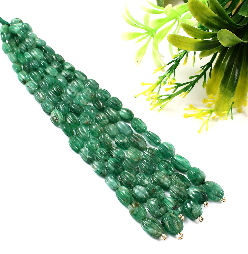 Precious Emerald Melon Carved Oval Beads