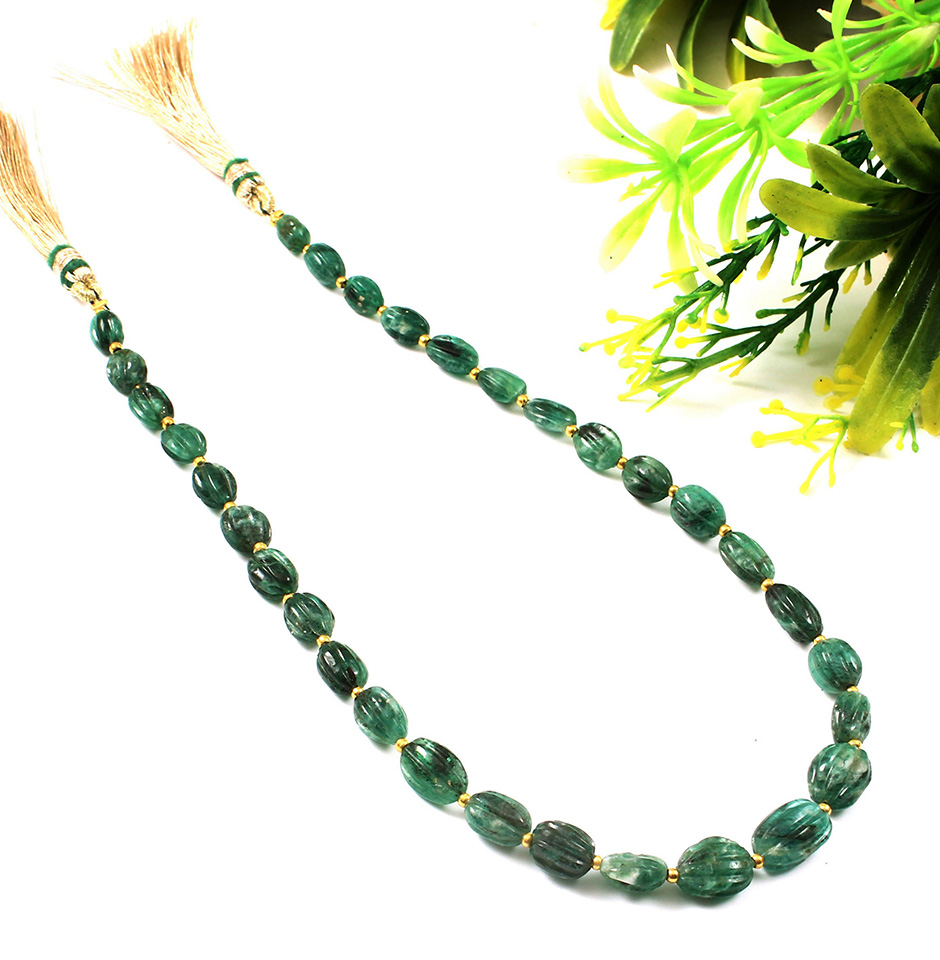 Precious Hand Carved Emerald Oval Beads