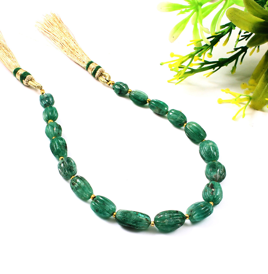 Hand Carved Emerald Oval Beads