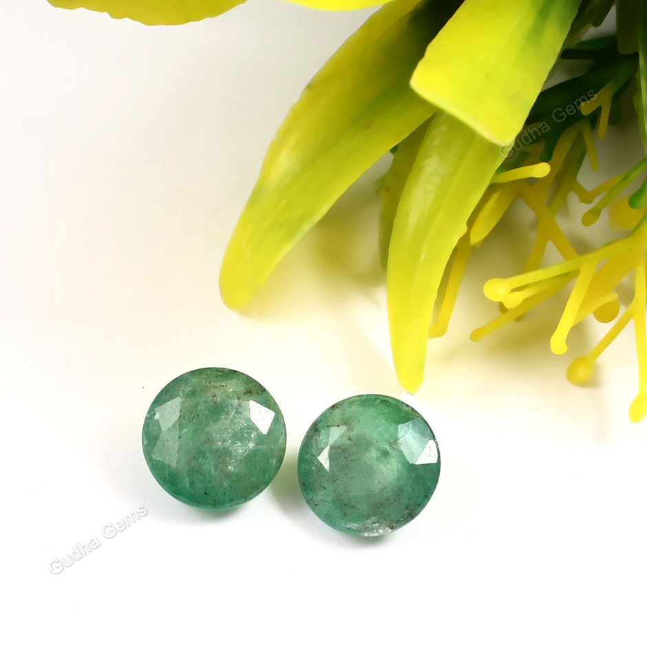 Precious Emerald Diamond Cut Stone Pair