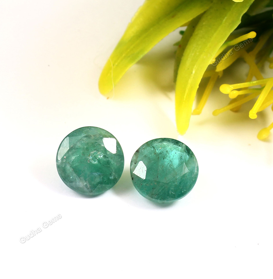 Zambia Emerald Round Cut Stone Pair