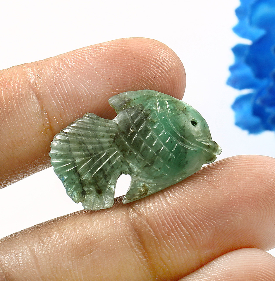 Antique Fish Shape Carved Emerald Gemstone