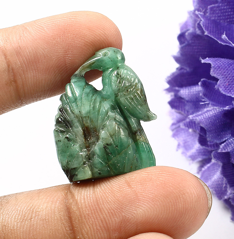 Sparrow Sculpture Untreated Emerald Carving Gemstone