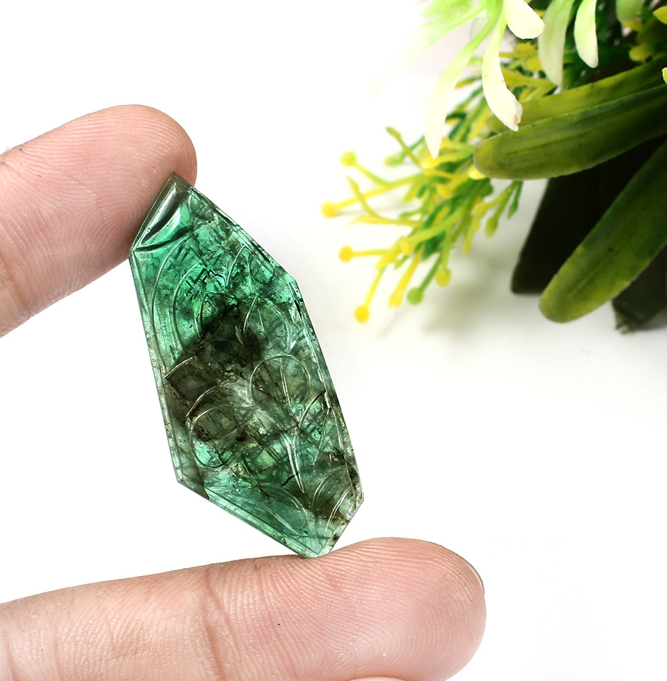 22.90 CRT Antique Hand Carved Emerald Gemstone