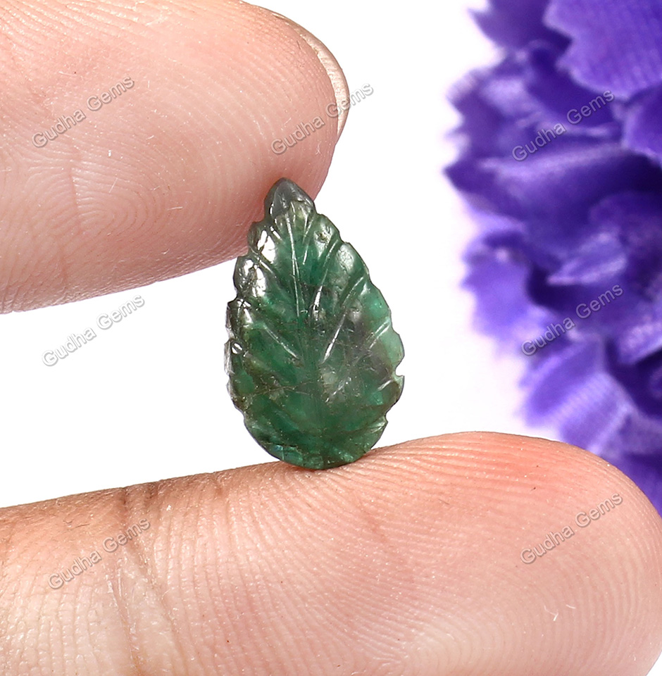2.30 CRT Antique Leaf Carved Emerald Gemstone