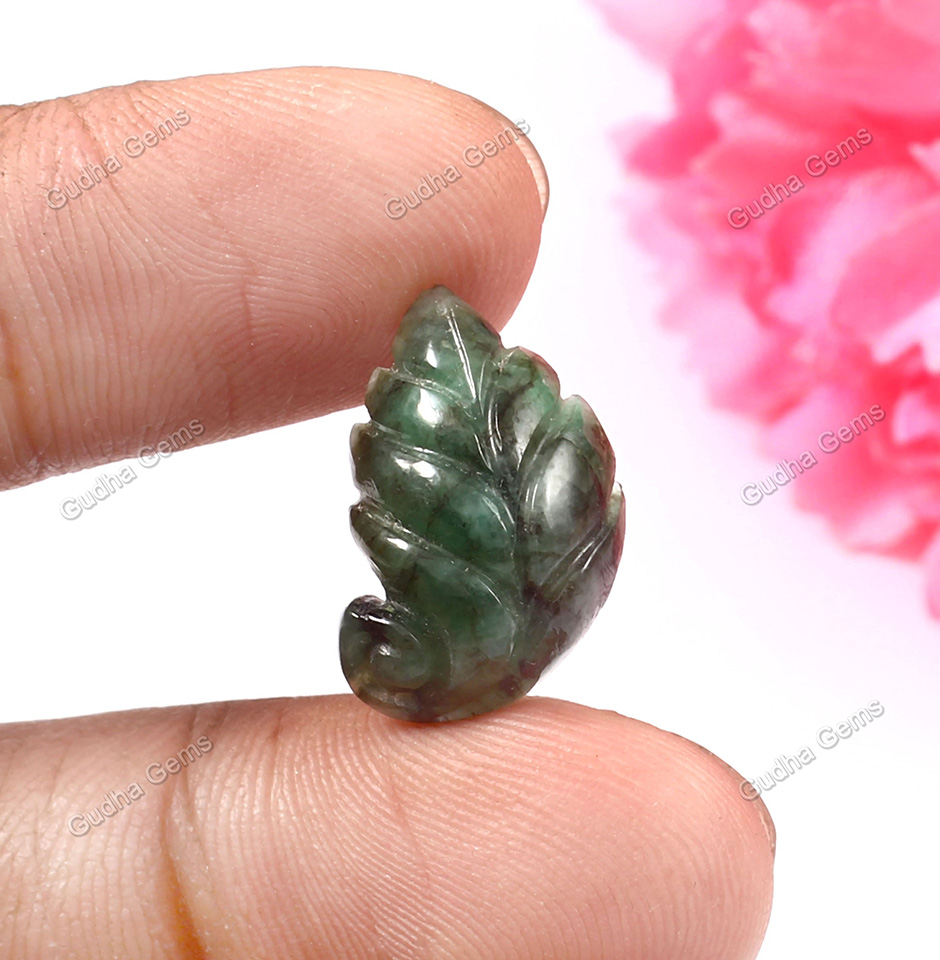 7.70 CRT Unique Leaf Carved Emerald Gemstone
