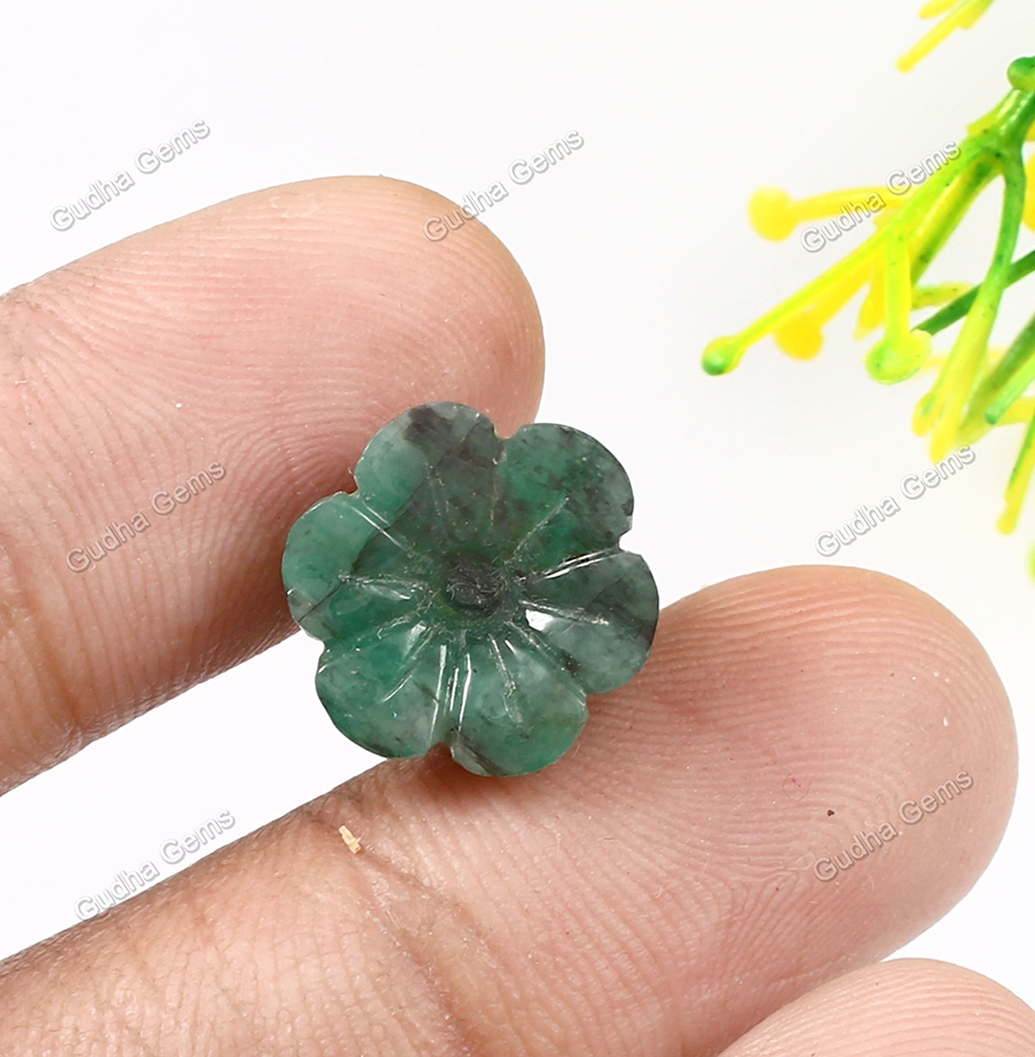 7.70 CRT Antique Rare Rose Flower Design Carved Emerald Gemstone