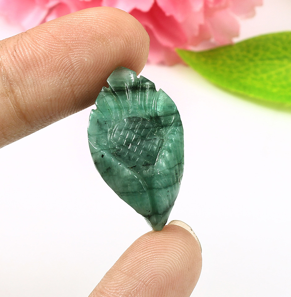 Leaf Carved Emerald Gemstone