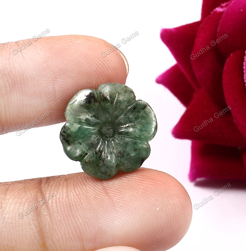 Flower Design Carved Emerald Gemstone