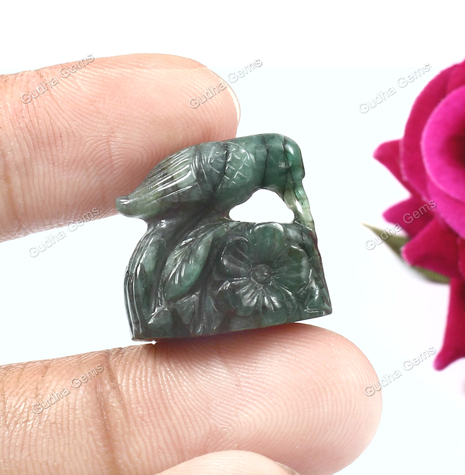 Designer Hand Carved Untreated Emerald Gemstone