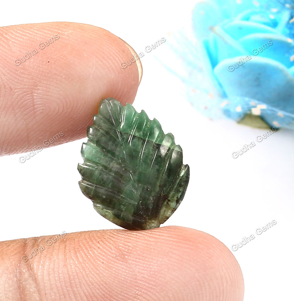 Beautiful Leaf Carved Emerald Gemstone