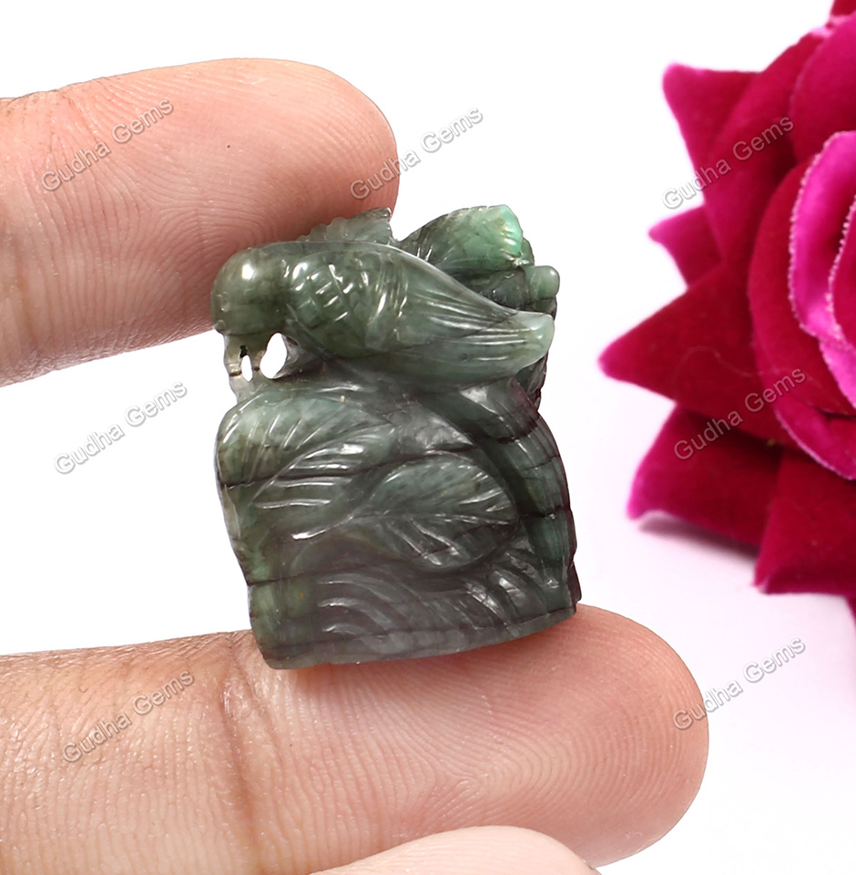 Sparrow Sculpture Designer Emerald Gemstone