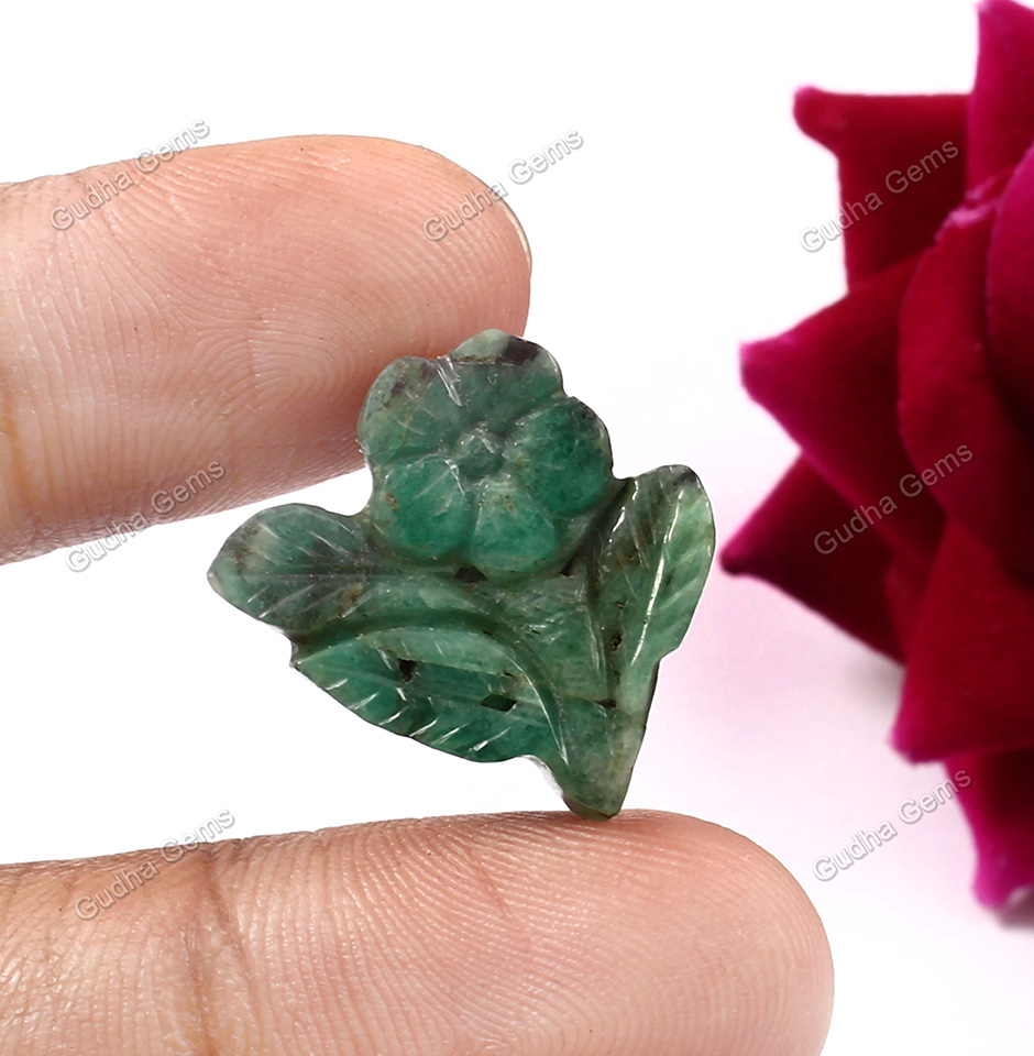Rose Flower Design Carved Emerald Gemstone