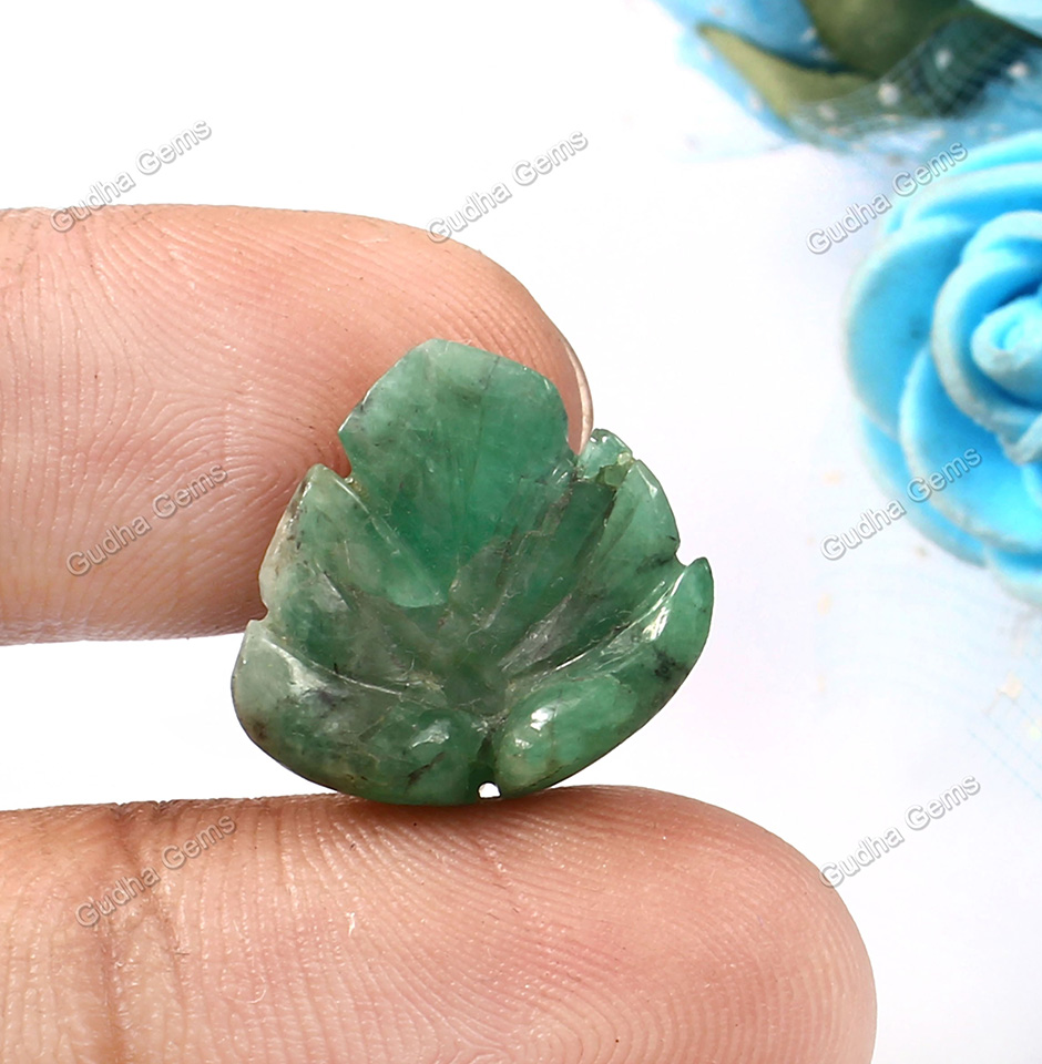 Flower Design Carved Emerald Gemstone