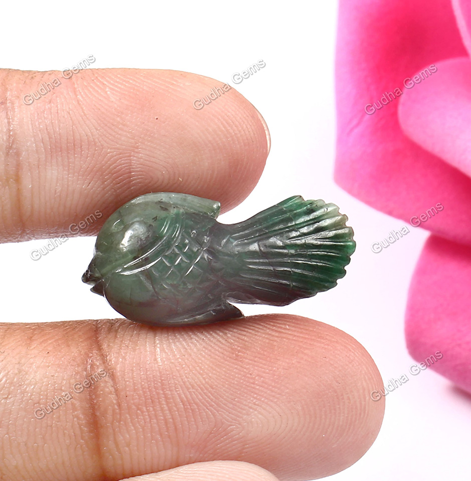 Fish Shape Carved Emerald Gemstone