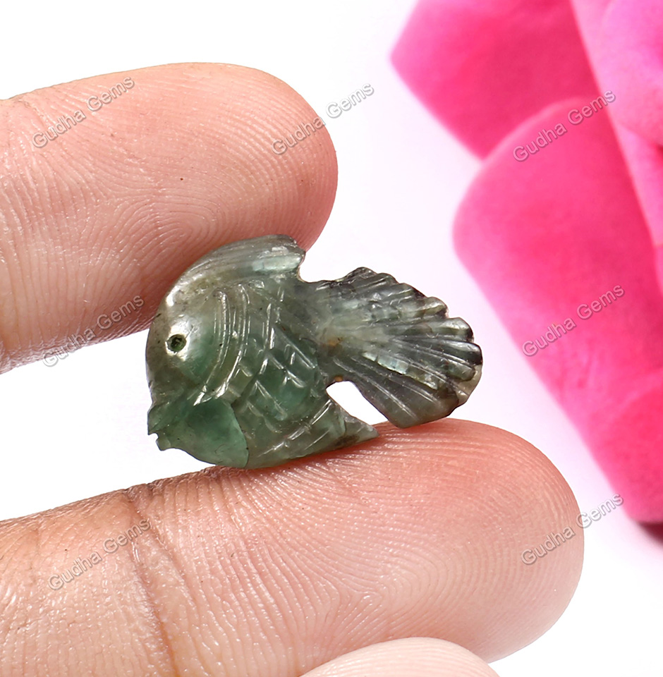 Fish Shape Carved Emerald Gemstone
