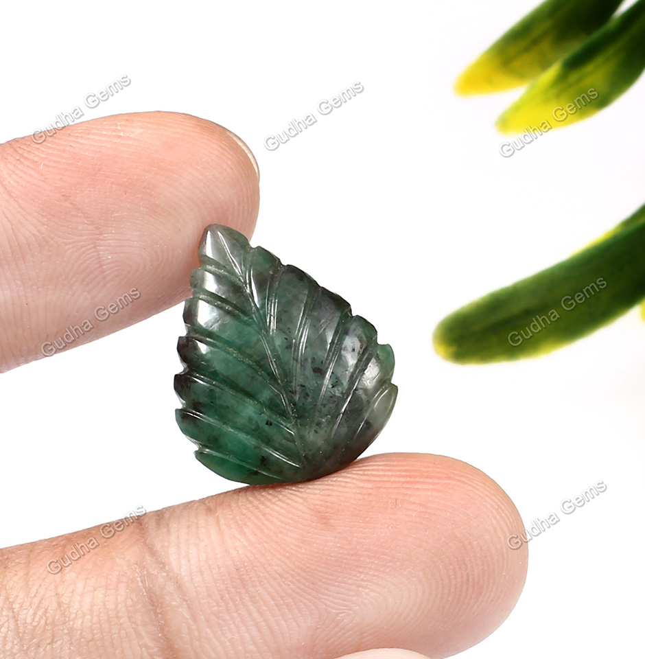 11.50 CRT Unique Leaf Carved Emerald Gemstone