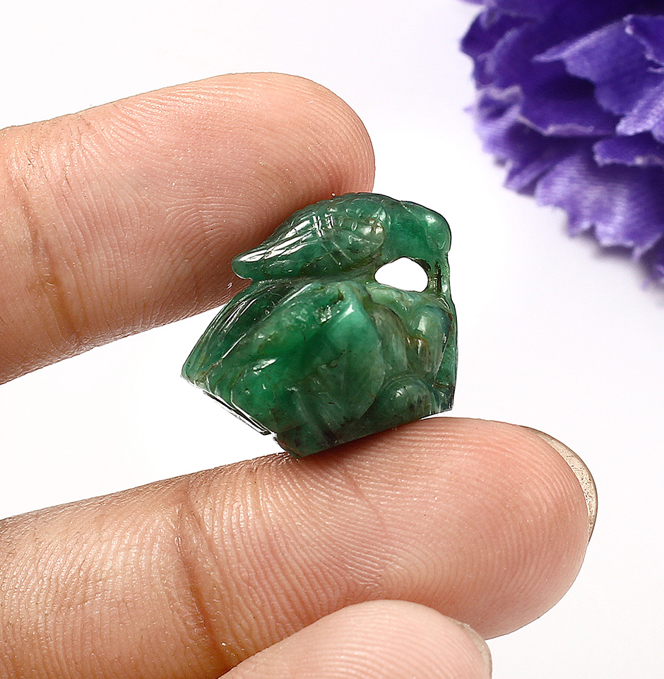 Sparrow Sculpture Natural Emerald Carved Gemstone