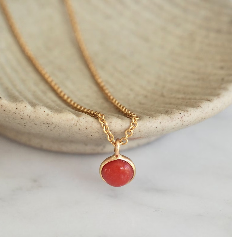 18k Genuine Gold Chain Necklace With Beautiful Coral Gold Pendant