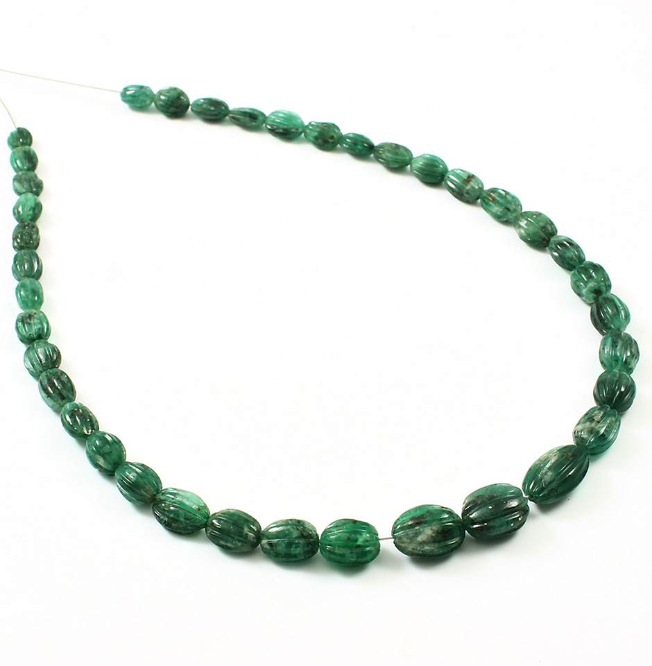 Hand Carved Emerald Nugget Beads