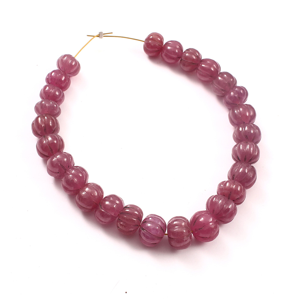 Hand Carved Ruby Melon Beads
