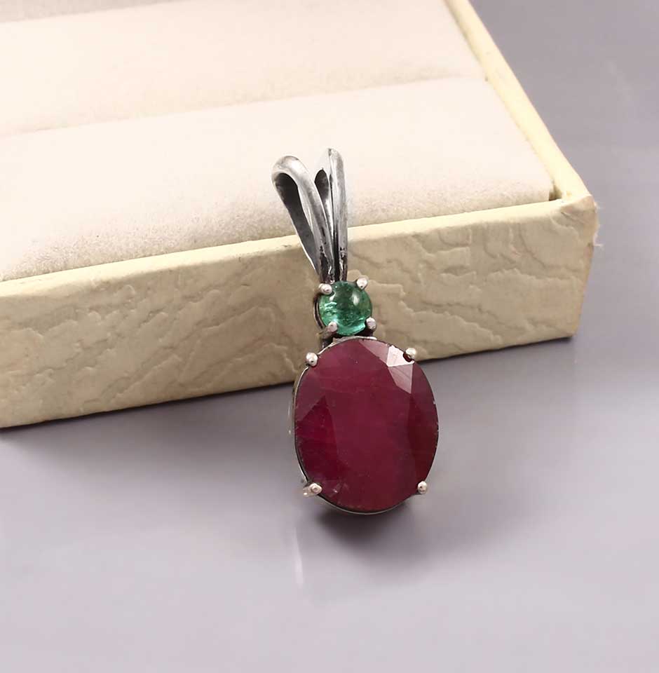 Handmade Ruby Emerald Anniversary Pendant