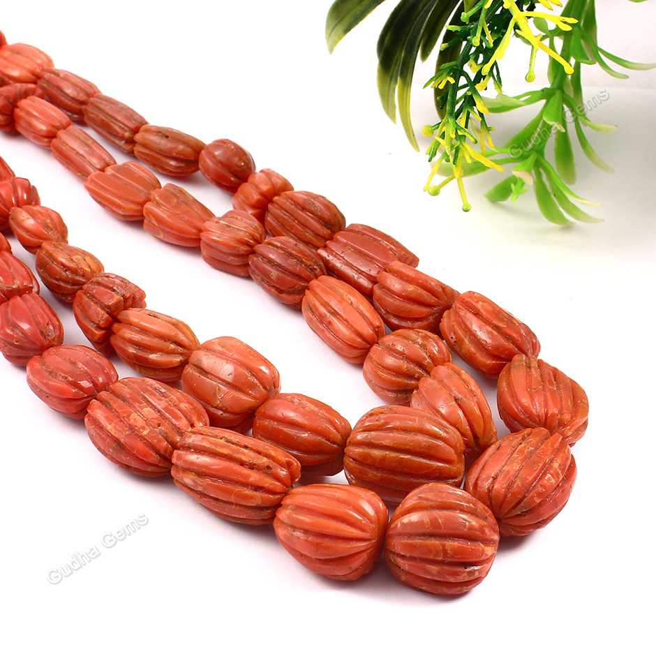 Natural Carved Coral Tumble Necklace