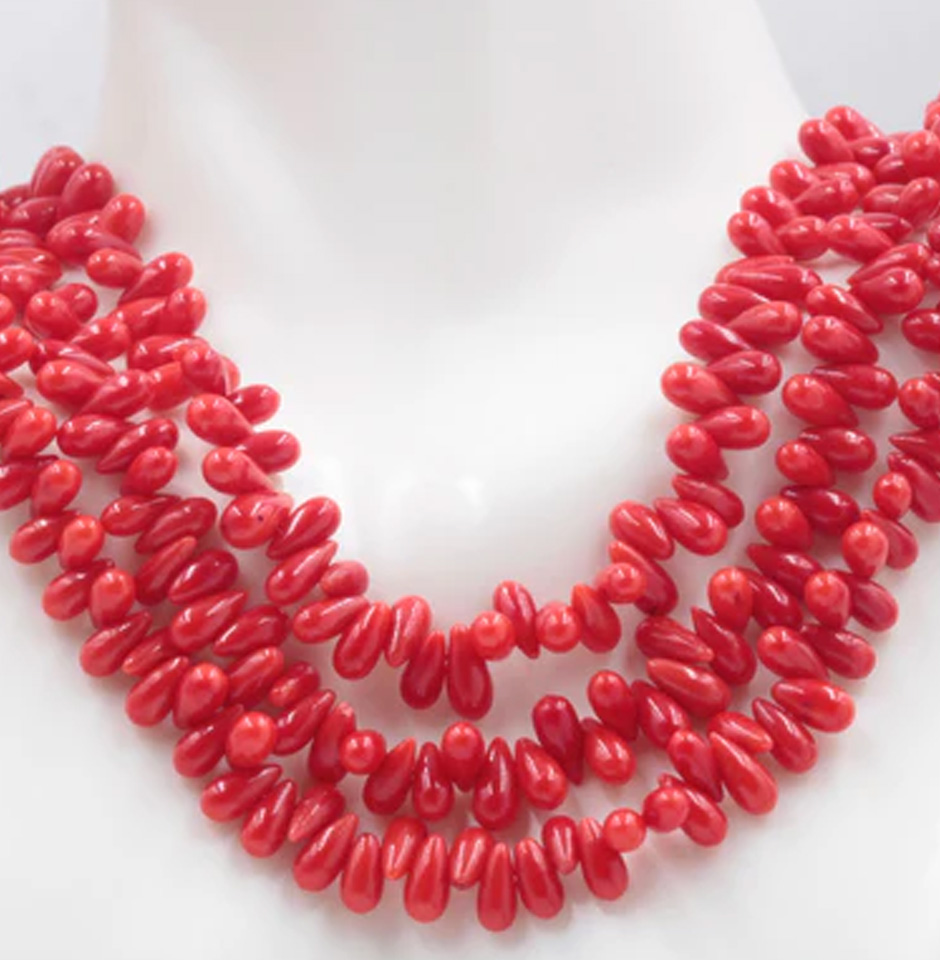 Side Drilled Teardrop Coral Beads from Italy