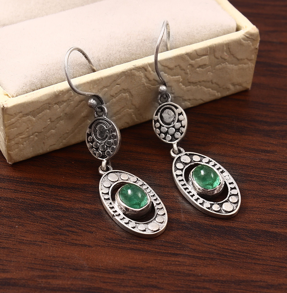 Oval Emerald Dangle Earrings