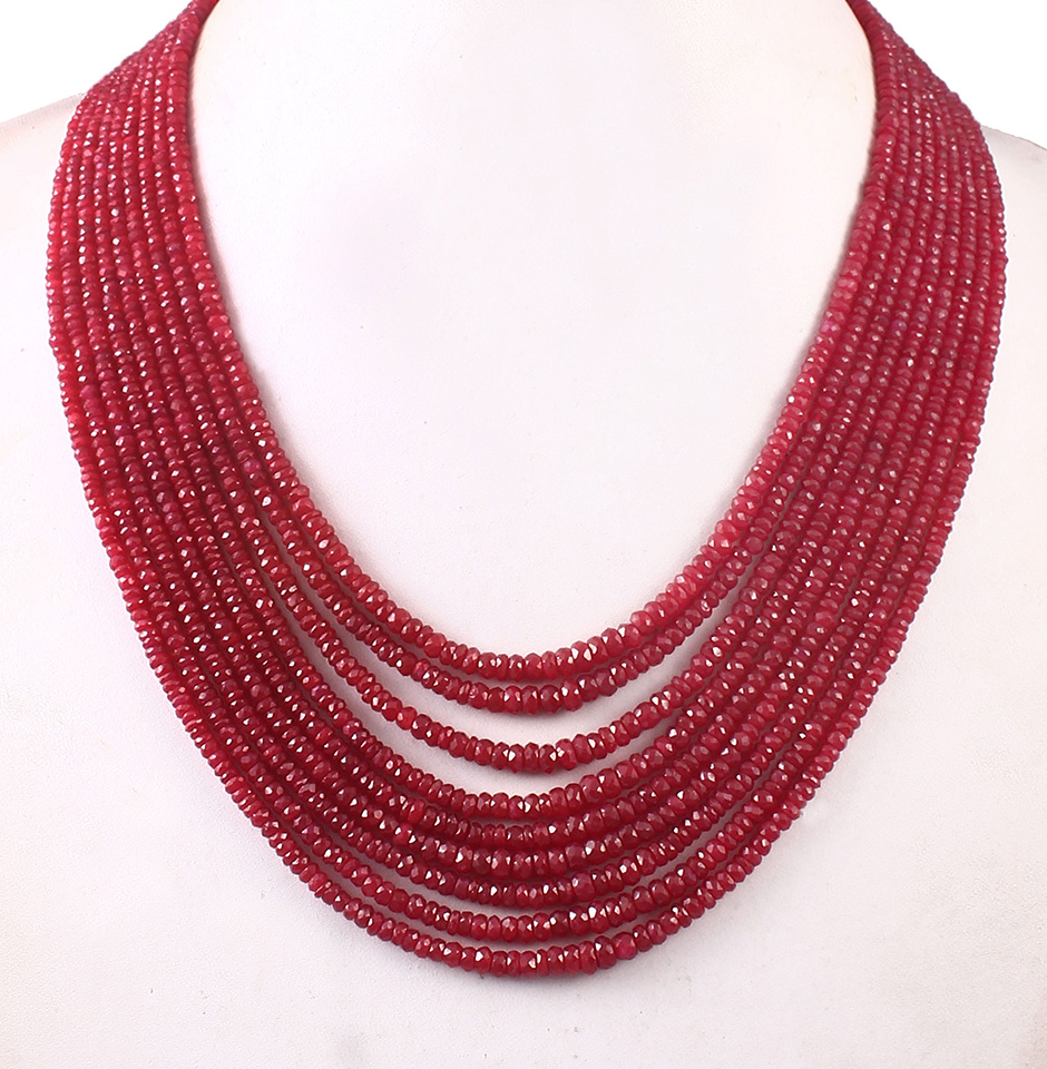 Pegion Blood Red Ruby Faceted beads Necklace