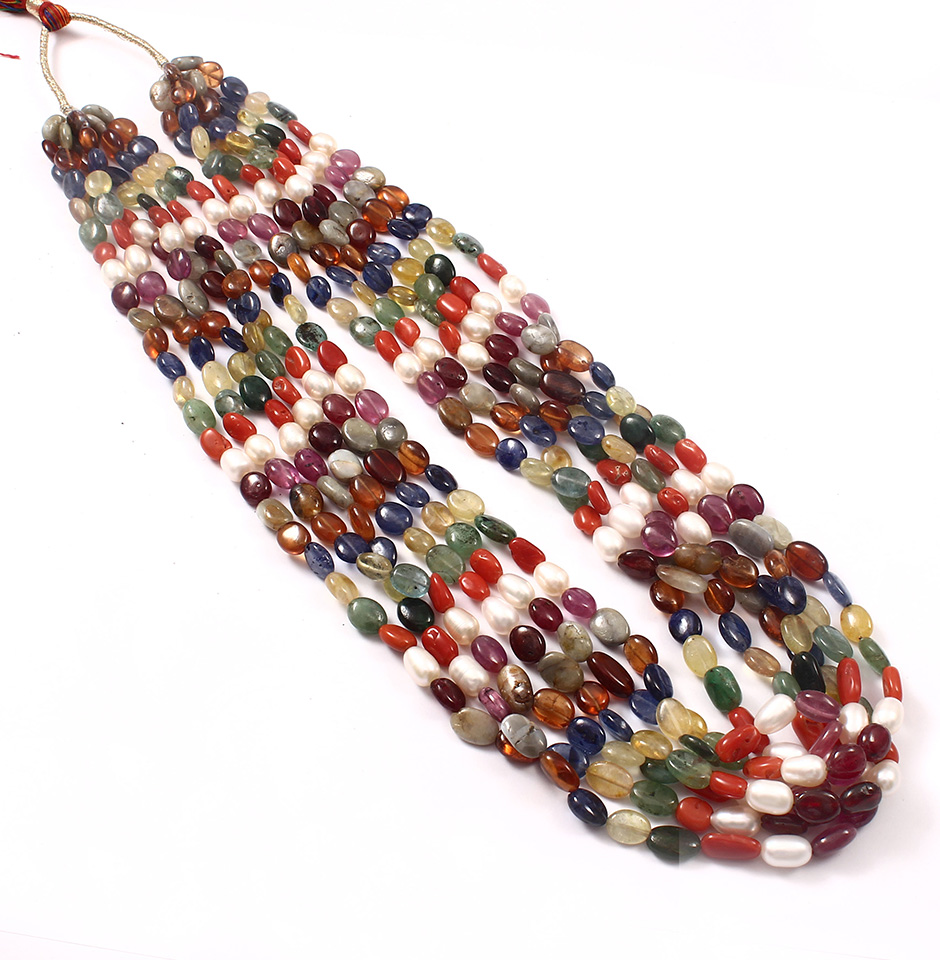 Natural Navratan Multi Gemstone Oval Briolette Beads, Fantastic Vintage Multi Gemstone