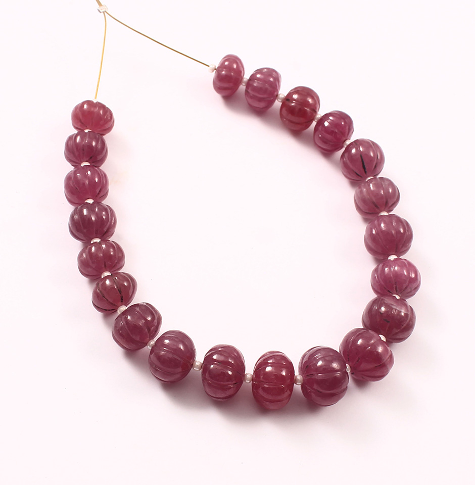 Ruby Carved Melon Beads
