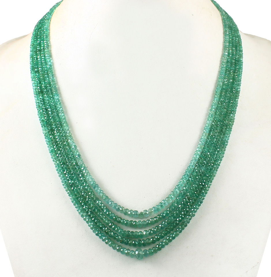 Precious Zambia Blue Green Shade Emerald Faceted Beads Necklace