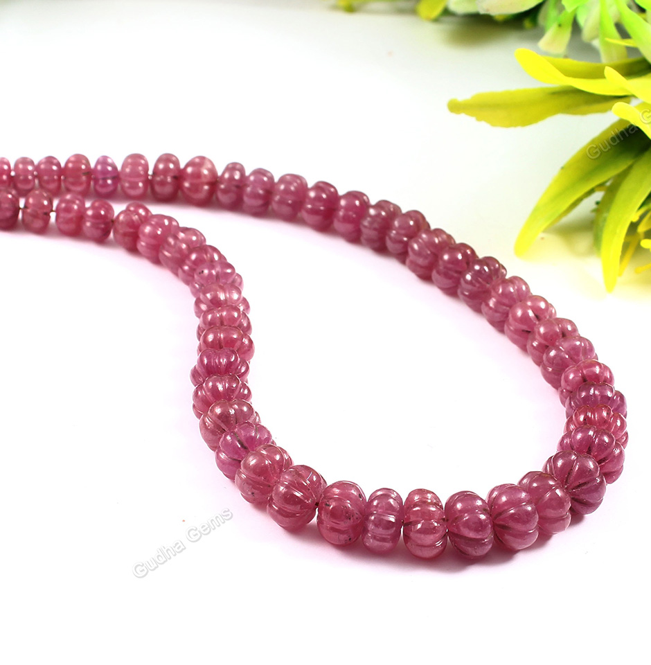 Real Ruby Melon Carved Beads