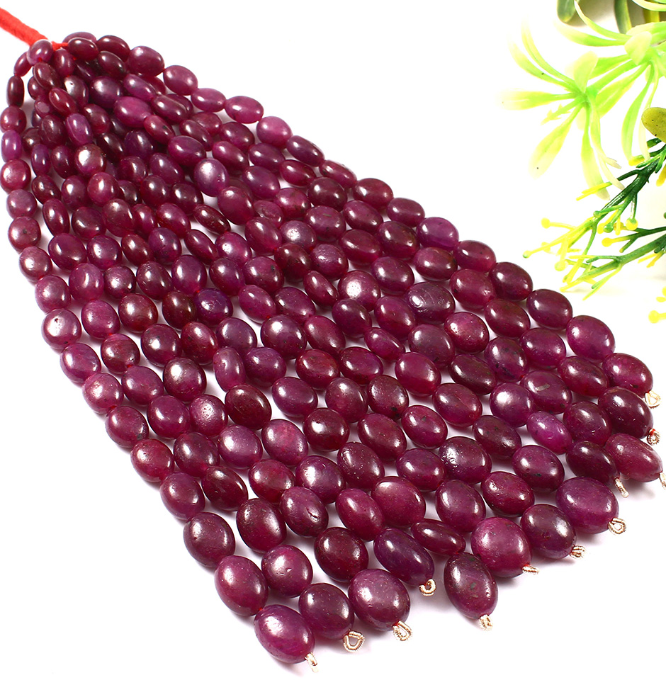 Indian Mined Ruby Oval Shape Beads