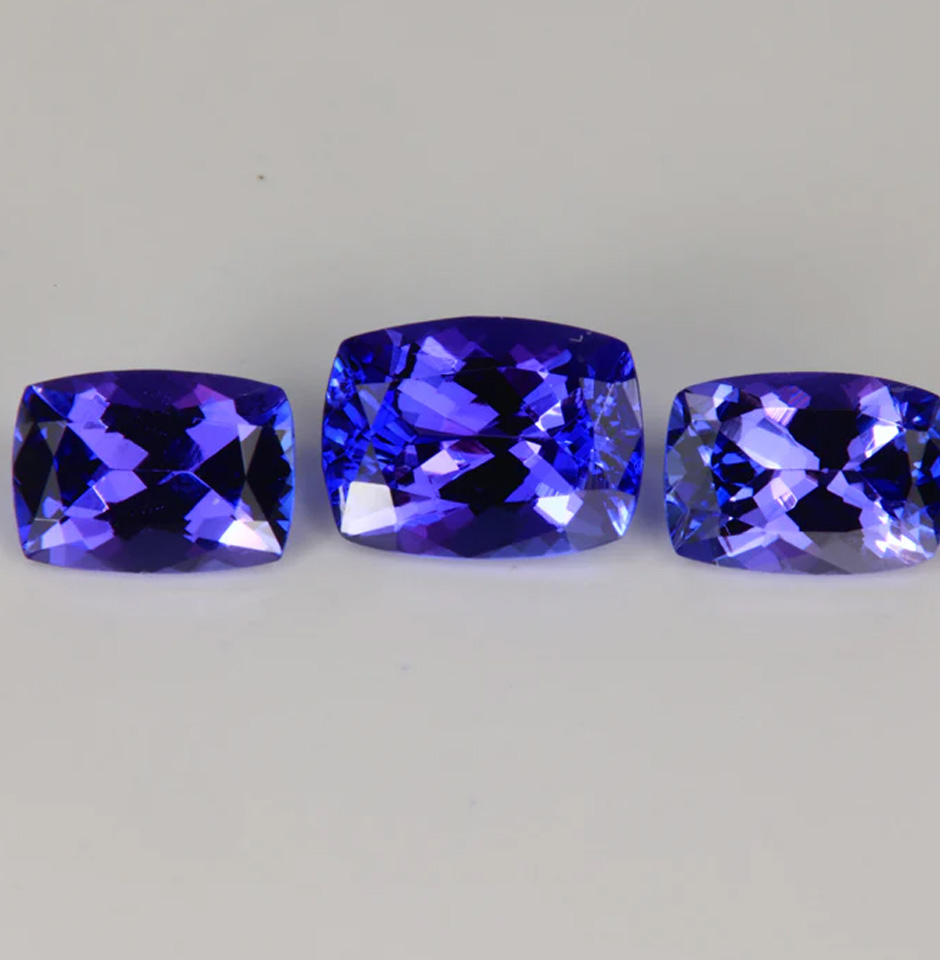 3 Piece Set Natural Clean Cushion Cut Tanzanite Gemstone